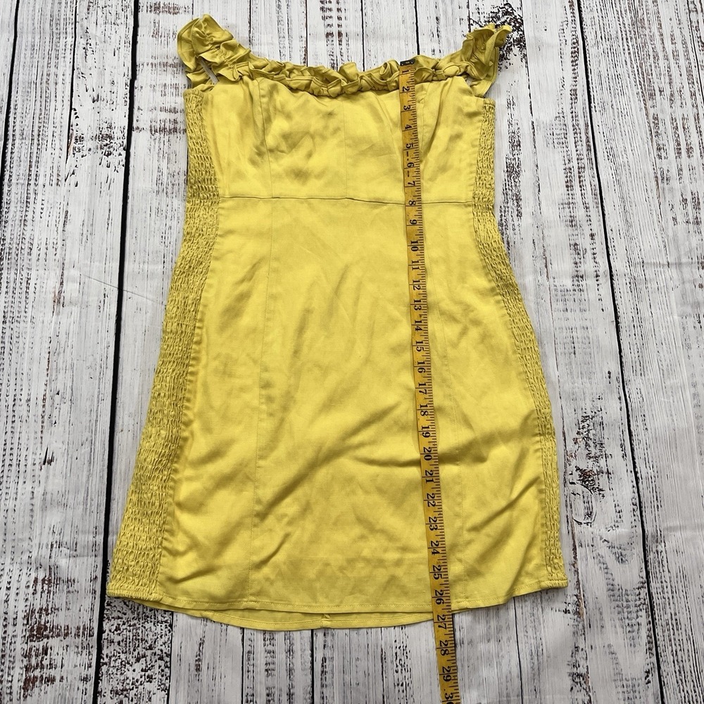 ASTR The Label Yellow Lemon Mini Dress Womens L Linen Blend Shirred Side Resort - Picture 5 of 9